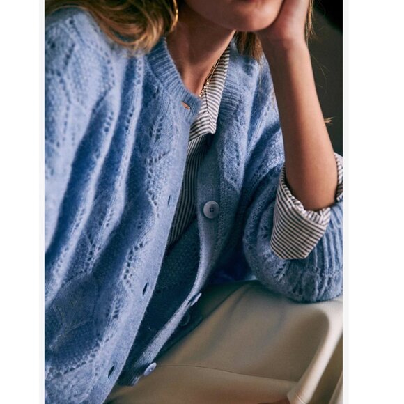 NWT Sezane Phoebe Jumper Cardigan - Blue Storm French Classic Knit Causal - Picture 3 of 6